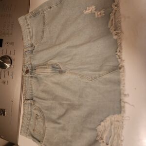 SHEIN Light Blue Frayed Denim Shorts